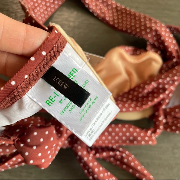 NWT J. Crew Bikini In Polka Dot Sable Brown White Tie Back 32A - Picture 8 of 11